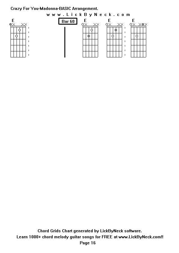 Chord Grids Chart of chord melody fingerstyle guitar song-Crazy For You-Madonna-BASIC Arrangement,generated by LickByNeck software.